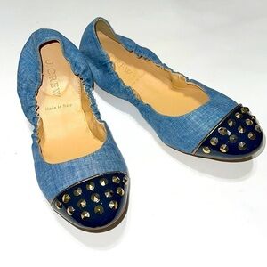 NWT J.Crew Emma Studded Cap Toe Fabric Ballet Shoe Size 6